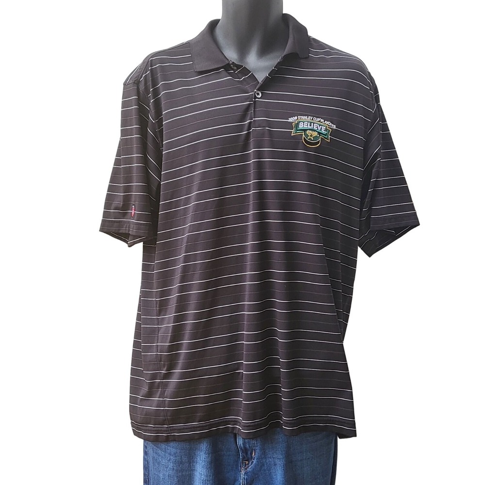 Dallas Stars Polo Shirt Men M Antigua 2008 Stanley Cup Playoffs Golf Tee Striped